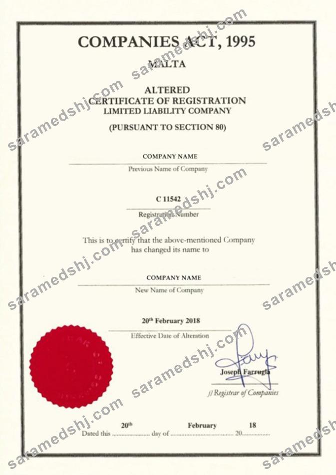 Malta Certificate of Registration